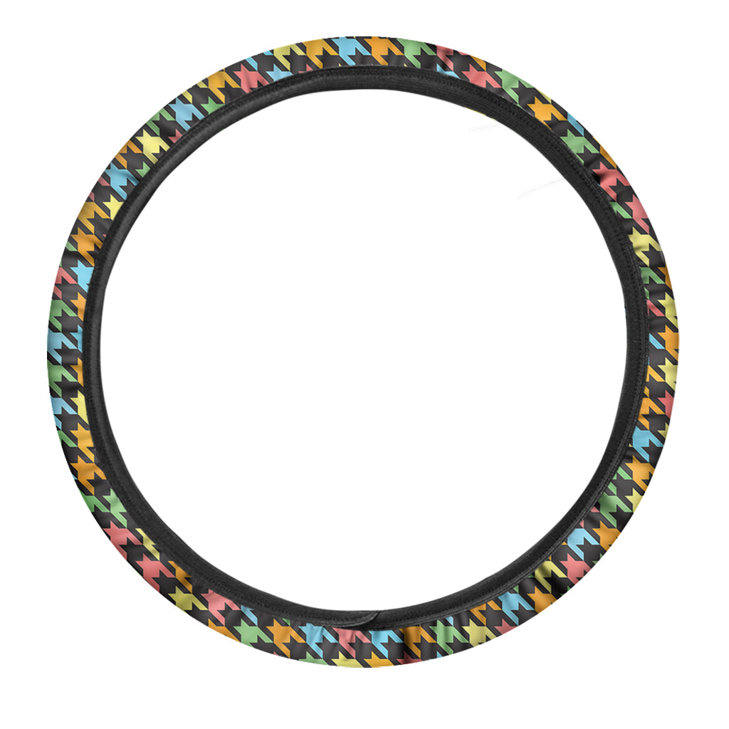 Colorful Houndstooth Print Car Steering Wheel Cover