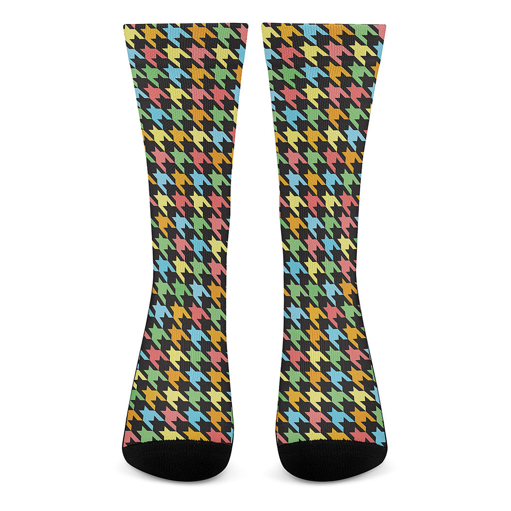 Colorful Houndstooth Print Crew Socks