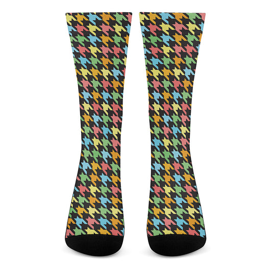 Colorful Houndstooth Print Crew Socks