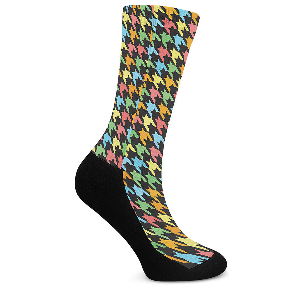 Colorful Houndstooth Print Crew Socks