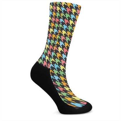 Colorful Houndstooth Print Crew Socks