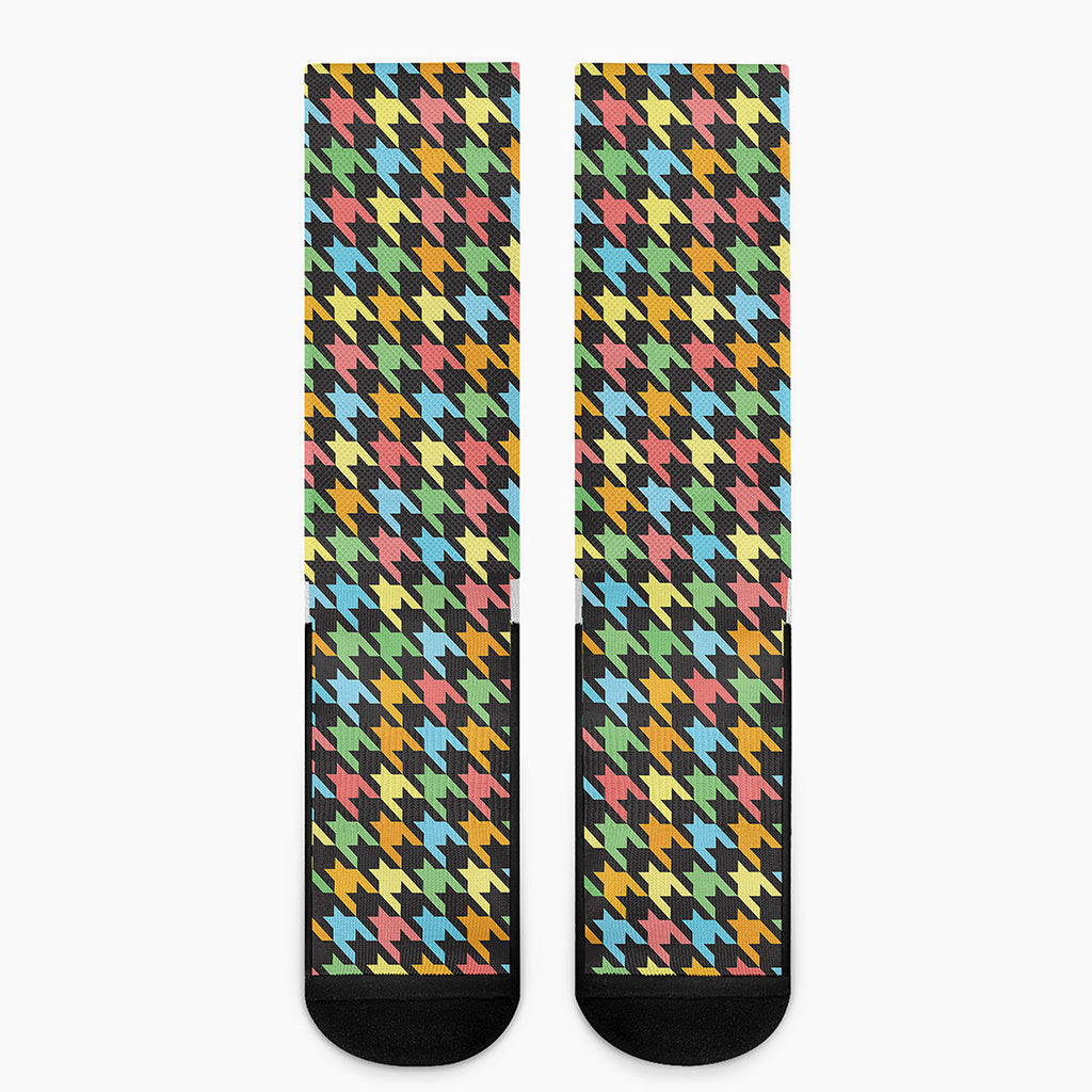 Colorful Houndstooth Print Crew Socks