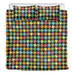 Colorful Houndstooth Print Duvet Cover Bedding Set