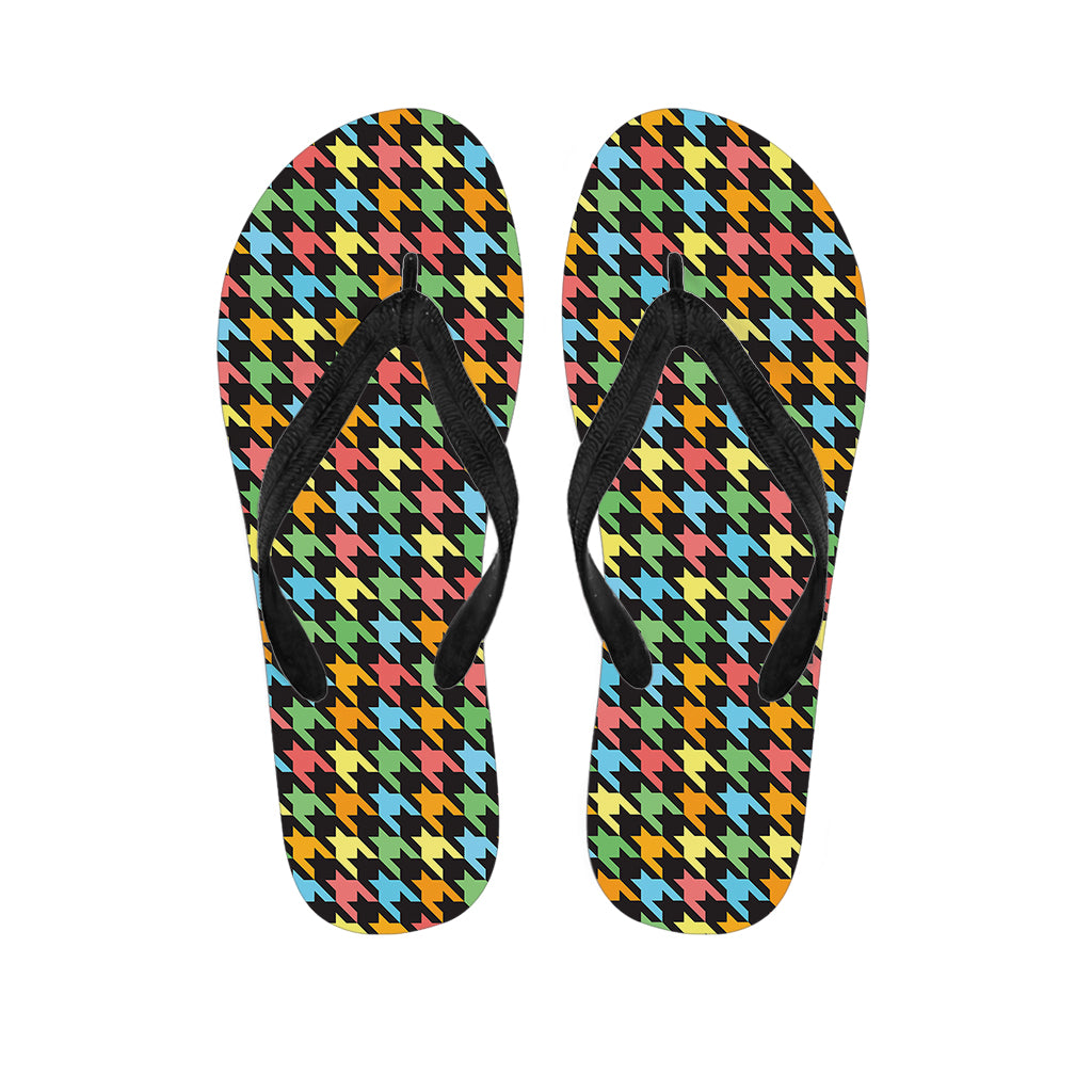 Colorful Houndstooth Print Flip Flops