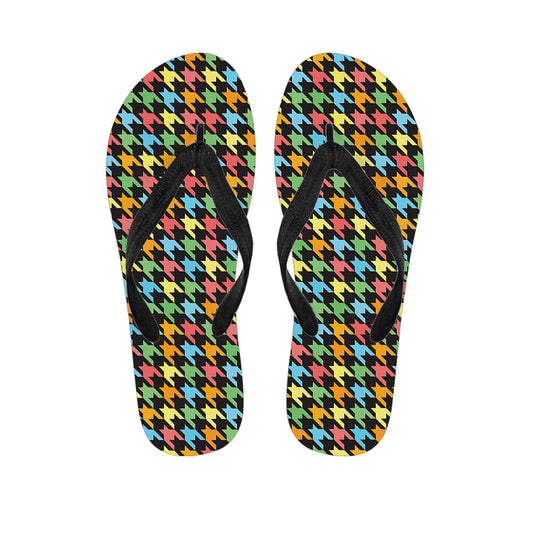 Colorful Houndstooth Print Flip Flops