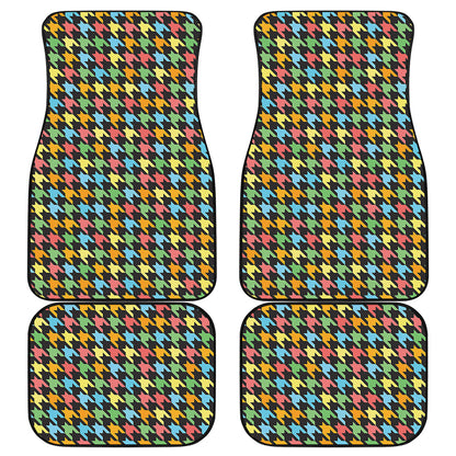 Colorful Houndstooth Print Front and Back Car Floor Mats