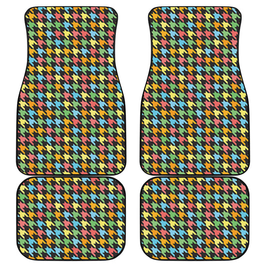 Colorful Houndstooth Print Front and Back Car Floor Mats