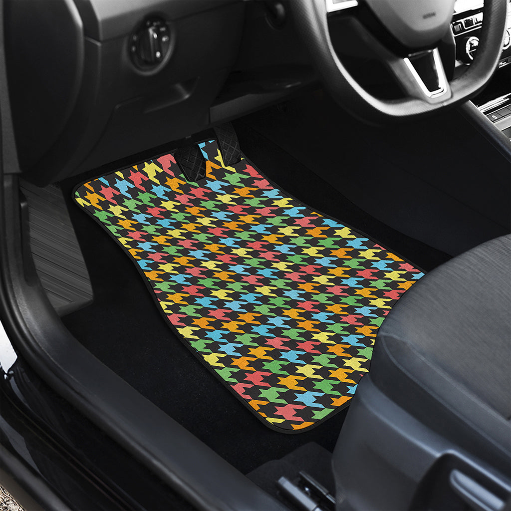 Colorful Houndstooth Print Front and Back Car Floor Mats