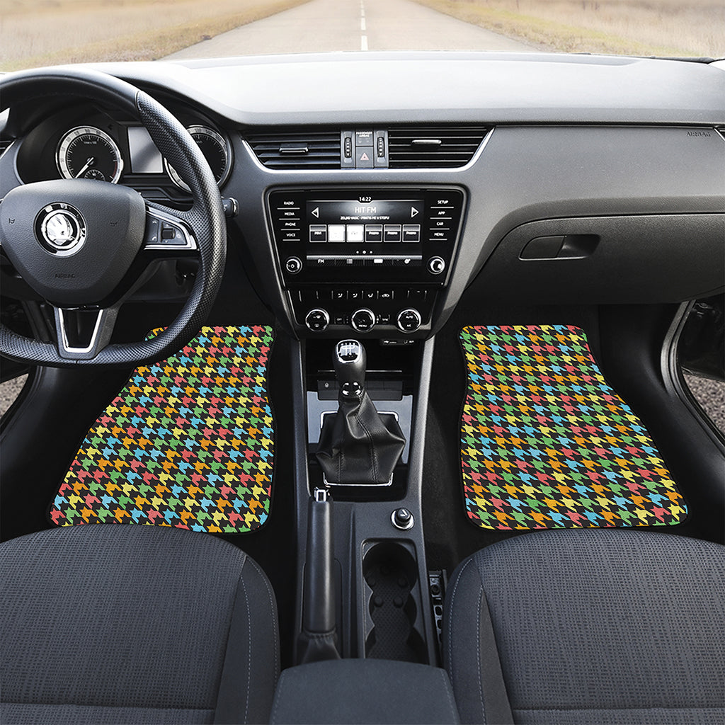 Colorful Houndstooth Print Front Car Floor Mats