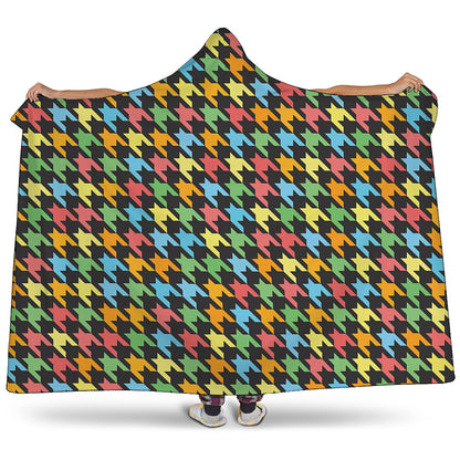 Colorful Houndstooth Print Hooded Blanket