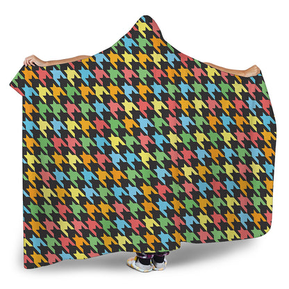 Colorful Houndstooth Print Hooded Blanket