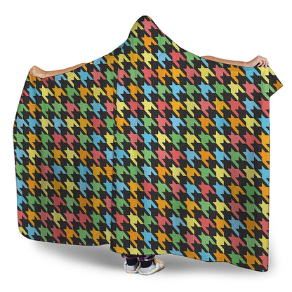 Colorful Houndstooth Print Hooded Blanket