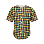 Colorful Houndstooth Print Men's Baseball Jersey