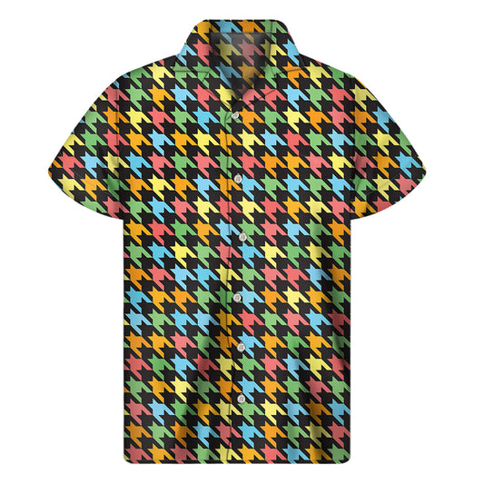 Colorful Houndstooth Print Men's Short Sleeve Shirt