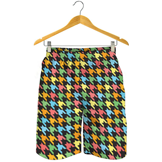 Colorful Houndstooth Print Men's Shorts
