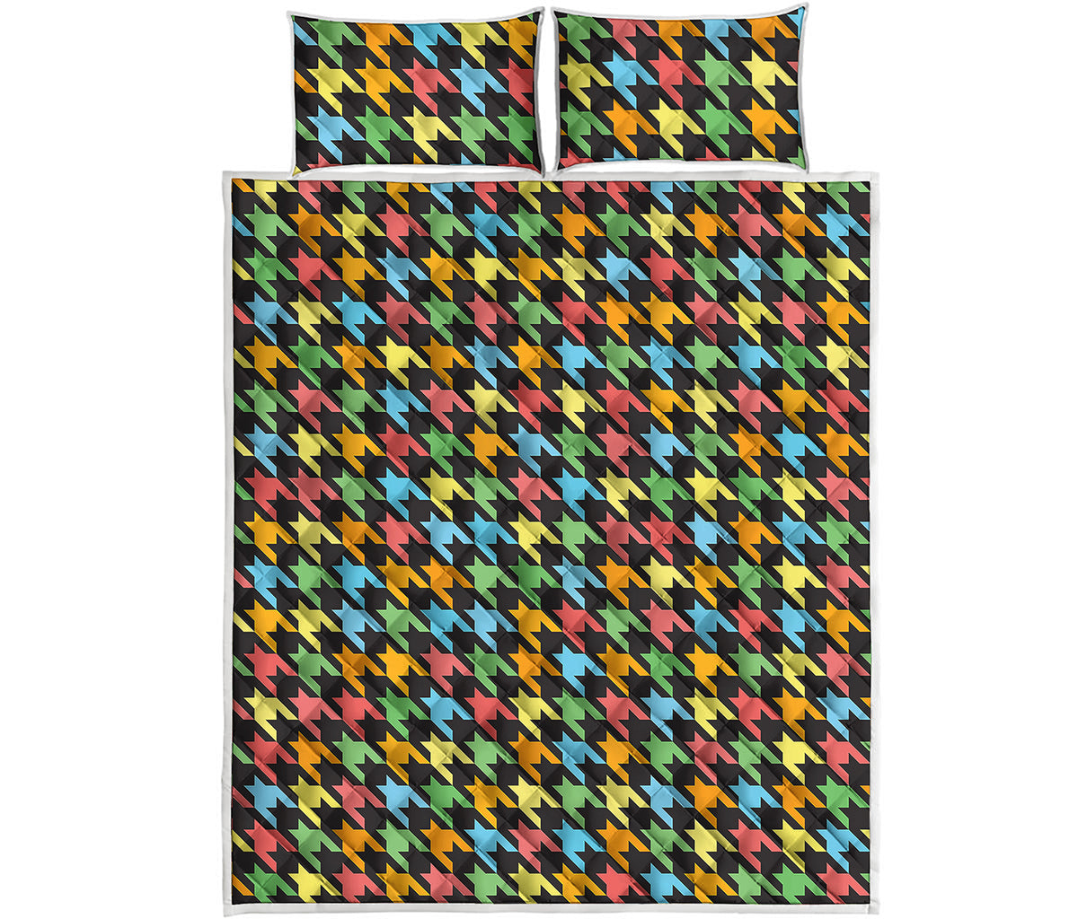 Colorful Houndstooth Print Quilt Bed Set