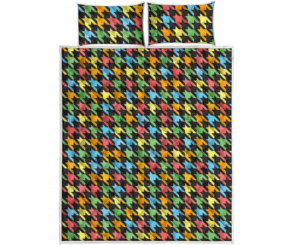 Colorful Houndstooth Print Quilt Bed Set