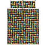 Colorful Houndstooth Print Quilt Bed Set