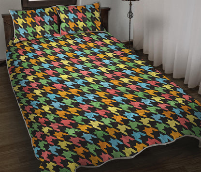 Colorful Houndstooth Print Quilt Bed Set