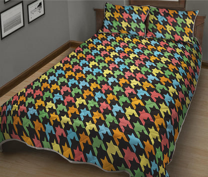 Colorful Houndstooth Print Quilt Bed Set
