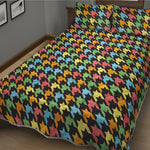 Colorful Houndstooth Print Quilt Bed Set
