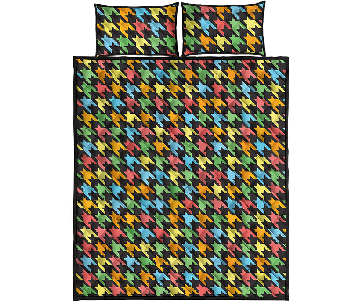 Colorful Houndstooth Print Quilt Bed Set
