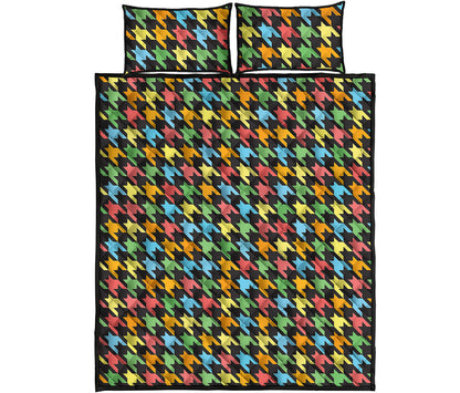 Colorful Houndstooth Print Quilt Bed Set