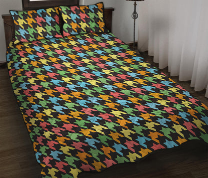 Colorful Houndstooth Print Quilt Bed Set