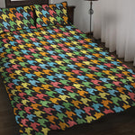 Colorful Houndstooth Print Quilt Bed Set