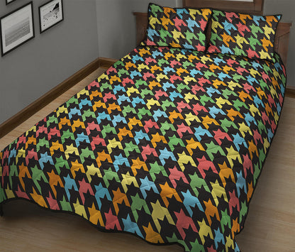 Colorful Houndstooth Print Quilt Bed Set