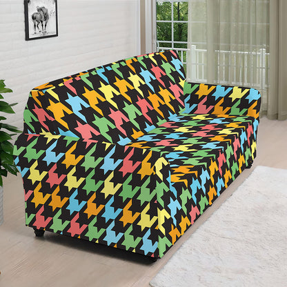 Colorful Houndstooth Print Sofa Cover