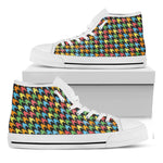 Colorful Houndstooth Print White High Top Shoes