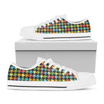 Colorful Houndstooth Print White Low Top Shoes