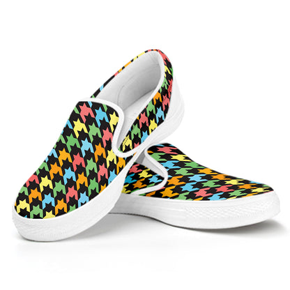 Colorful Houndstooth Print White Slip On Shoes