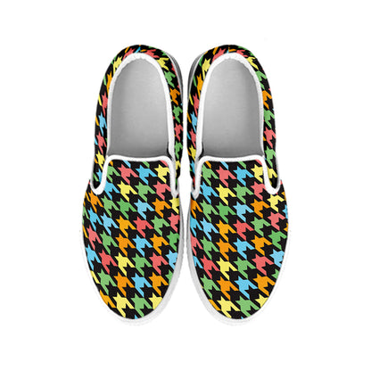 Colorful Houndstooth Print White Slip On Shoes