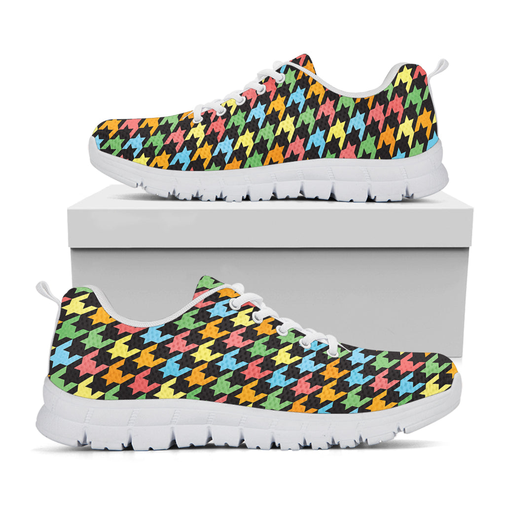 Colorful Houndstooth Print White Sneakers