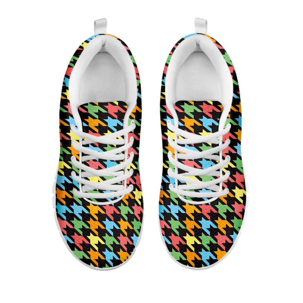 Colorful Houndstooth Print White Sneakers