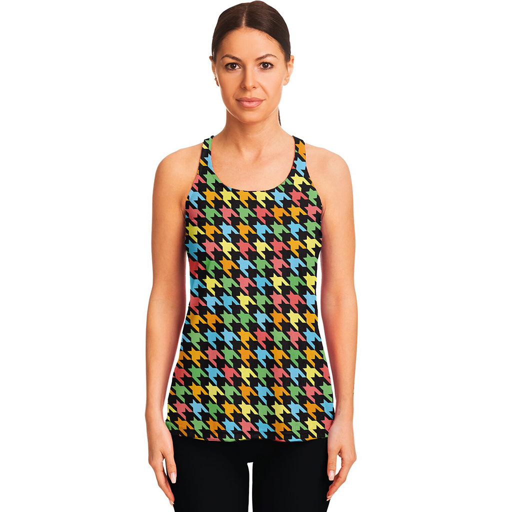 Colorful Houndstooth Print Women's Racerback Tank Top