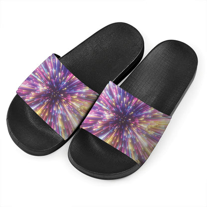 Colorful Hyperspace Print Black Slide Sandals