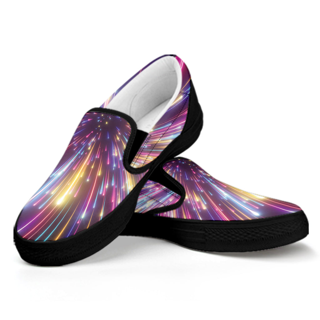Colorful Hyperspace Print Black Slip On Shoes