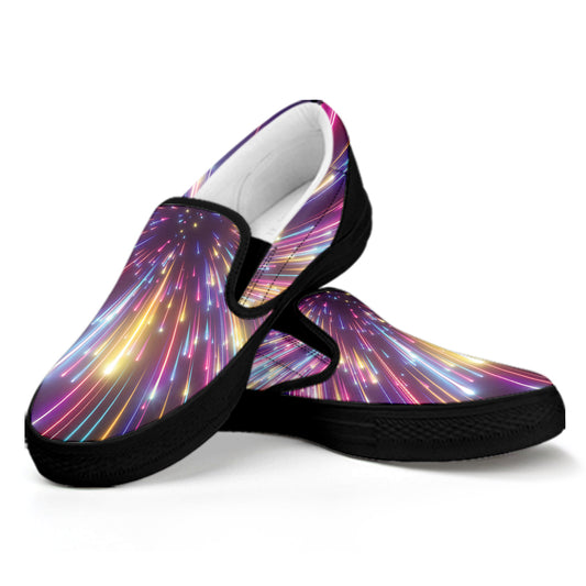 Colorful Hyperspace Print Black Slip On Shoes
