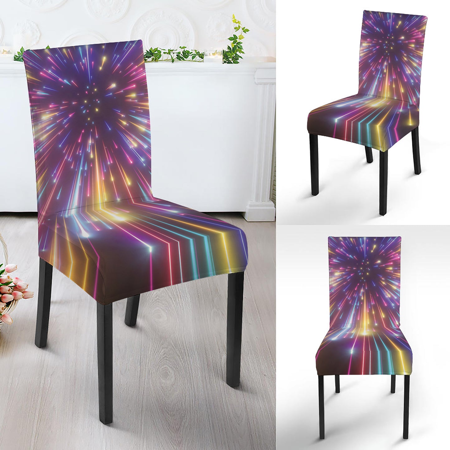 Colorful Hyperspace Print Dining Chair Slipcover