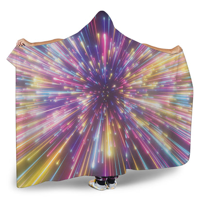 Colorful Hyperspace Print Hooded Blanket