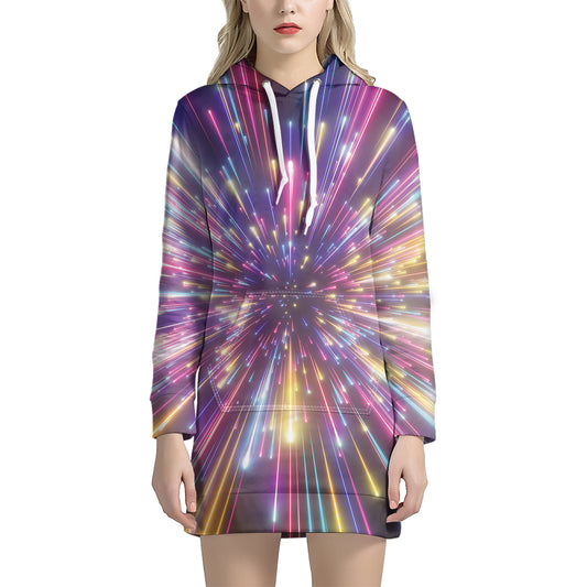Colorful Hyperspace Print Hoodie Dress