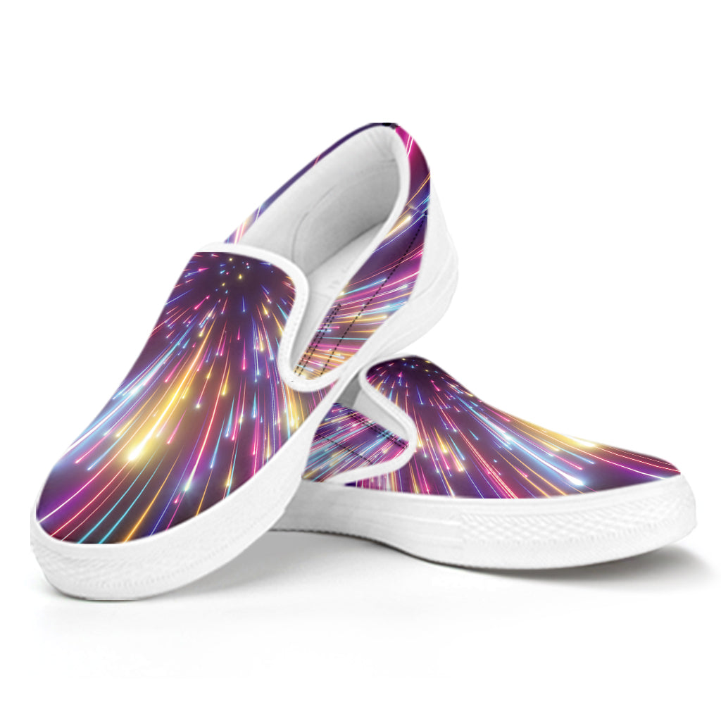Colorful Hyperspace Print White Slip On Shoes