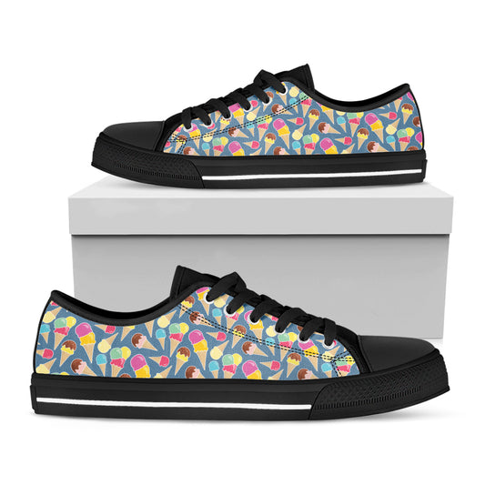 Colorful Ice Cream Pattern Print Black Low Top Shoes