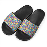 Colorful Ice Cream Pattern Print Black Slide Sandals