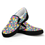 Colorful Ice Cream Pattern Print Black Slip On Shoes