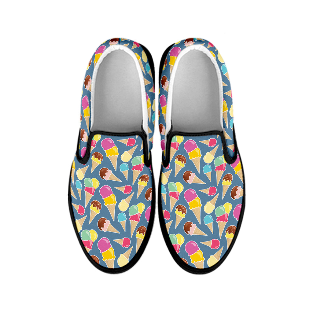 Colorful Ice Cream Pattern Print Black Slip On Shoes