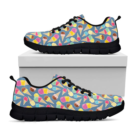 Colorful Ice Cream Pattern Print Black Sneakers
